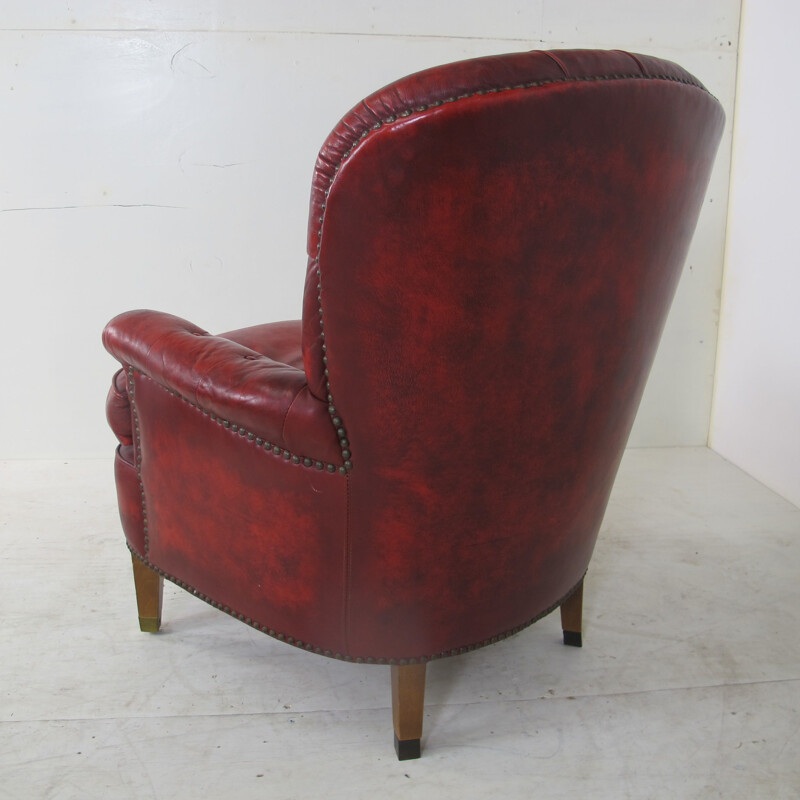 Lounge Chair Red Leather Chesterfield , 1970s