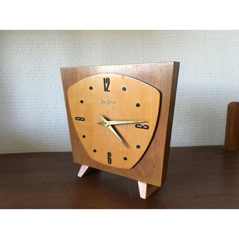 Horloge vintage en bois , Junghans, 1950