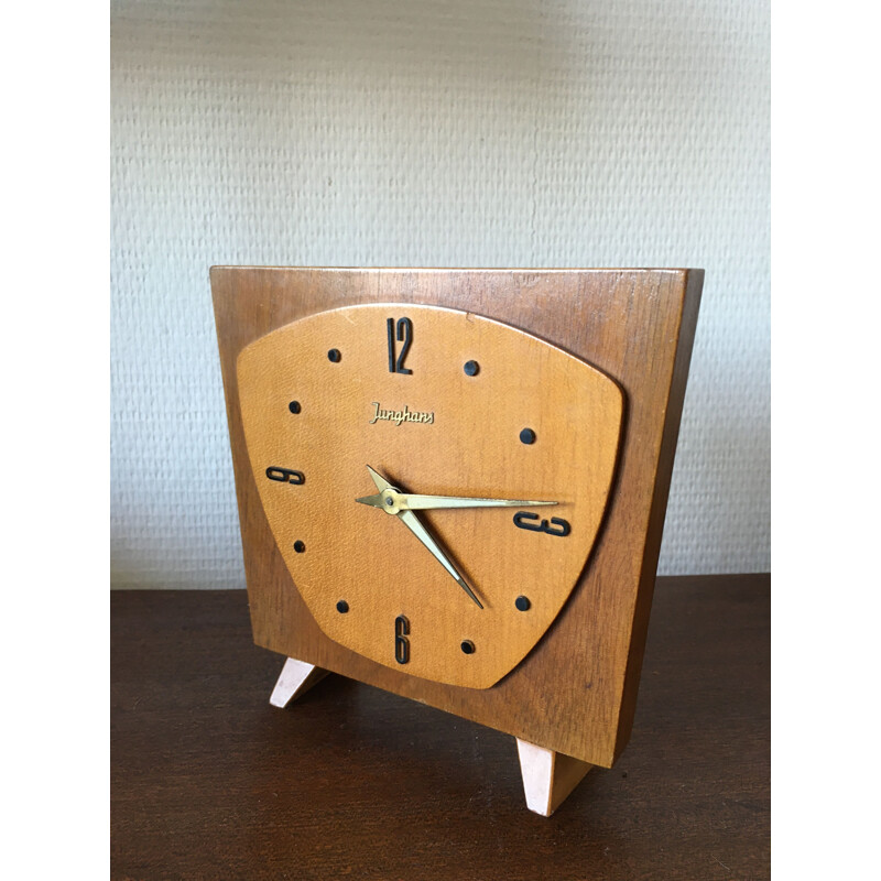 Horloge vintage en bois , Junghans, 1950