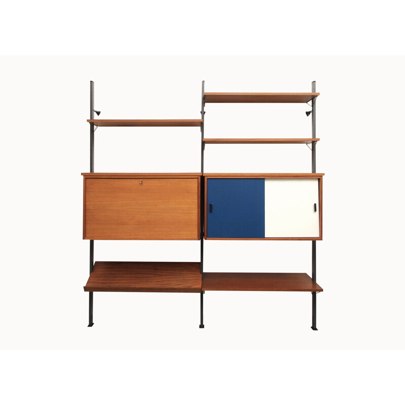 Wall unit with bureau vintage in walnut, Olof Pira 1960s