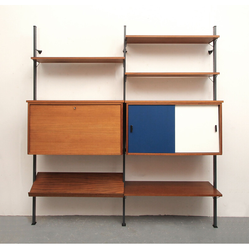 Wall unit with bureau vintage in walnut, Olof Pira 1960s