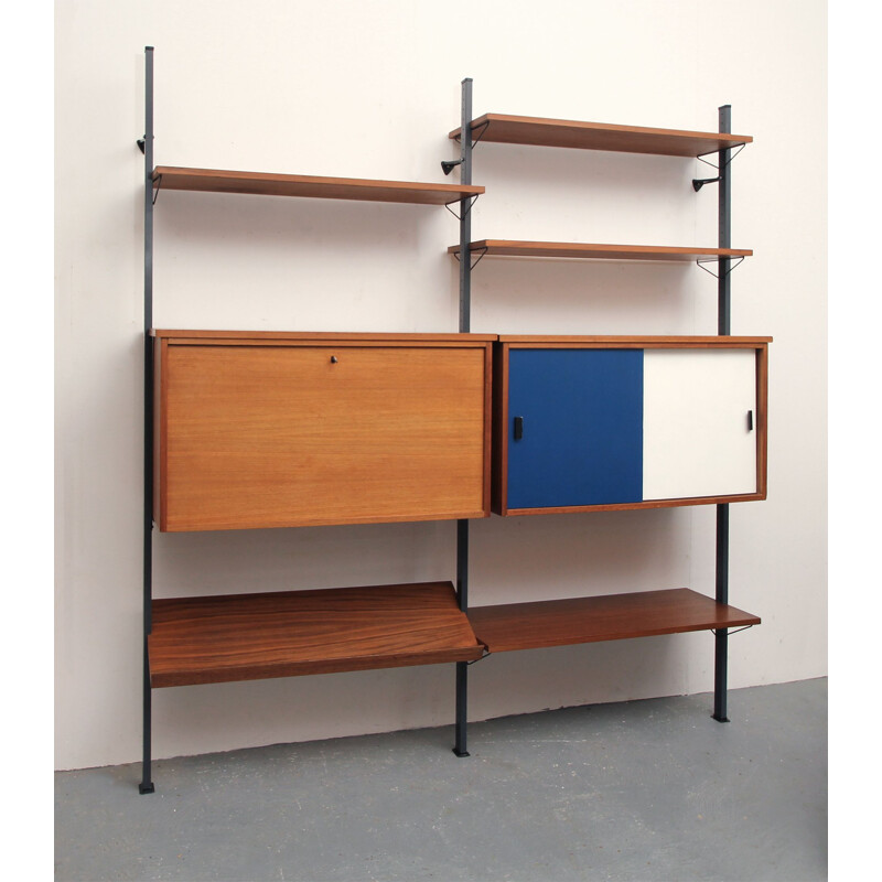 Wall unit with bureau vintage in walnut, Olof Pira 1960s