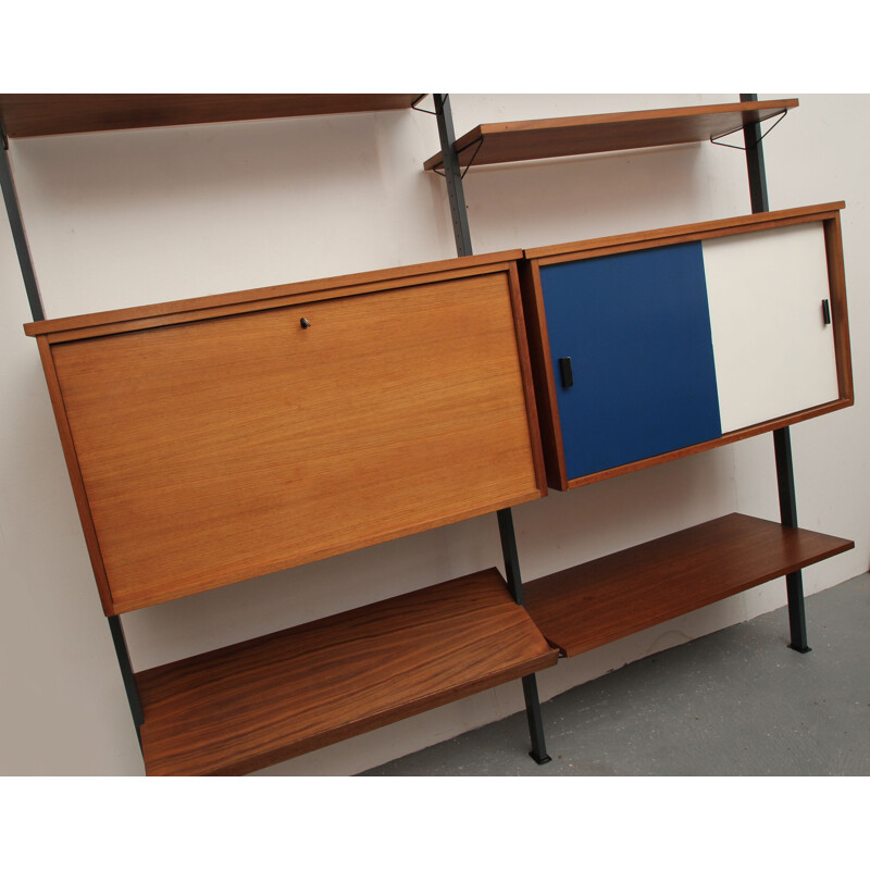 Wall unit with bureau vintage in walnut, Olof Pira 1960s