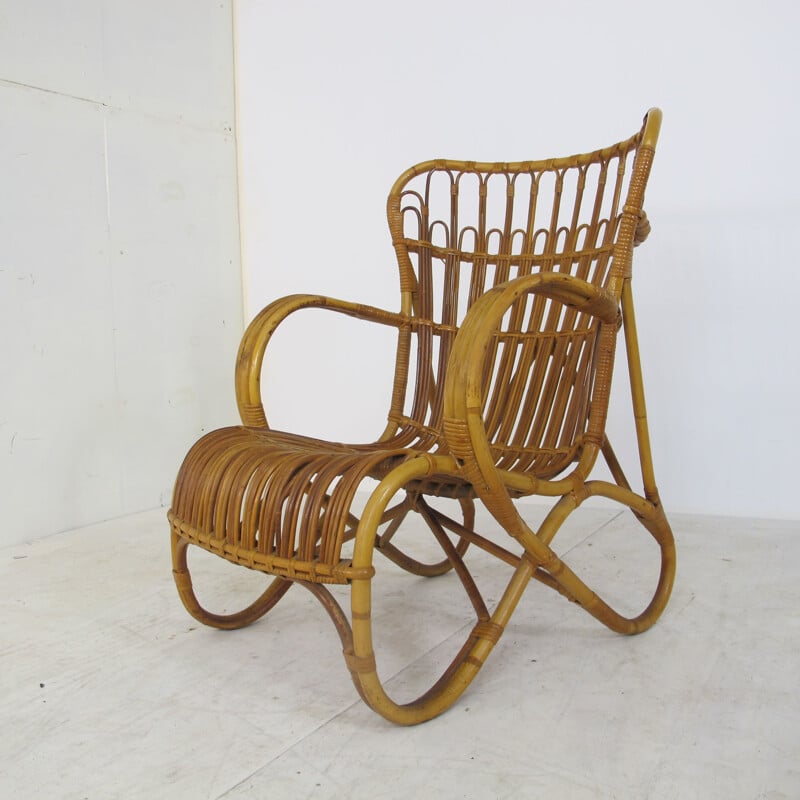 Vintage Rattan and Bamboo Easy Chair from Rohé Noordwolde, 1950s