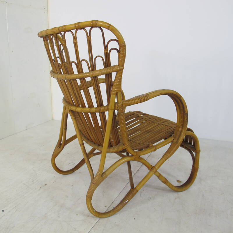 Vintage rotan en bamboe fauteuil van Rohé Noordwolde, 1950