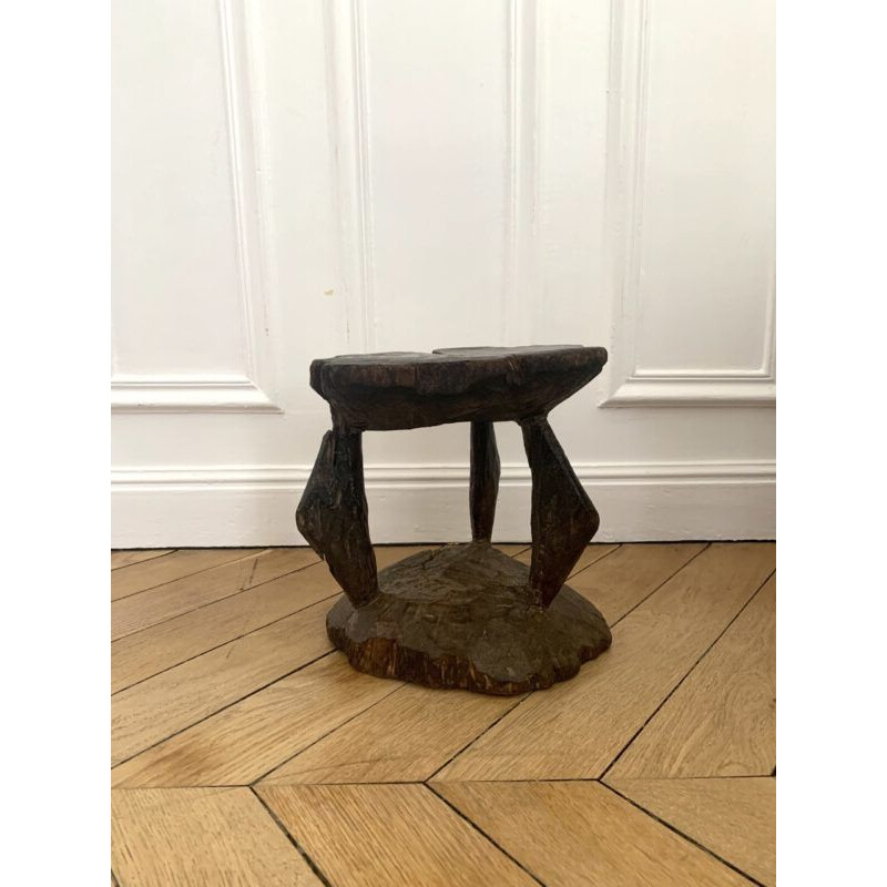 Side Table vintage Brutalist Hand Carved