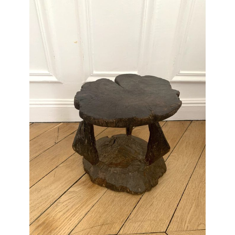 Side Table vintage Brutalist Hand Carved