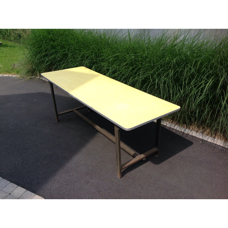 Big industrial table in iron and yellow formica - 1960s