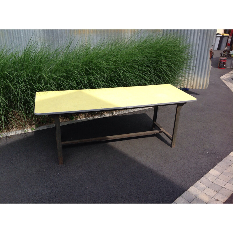 Big industrial table in iron and yellow formica - 1960s