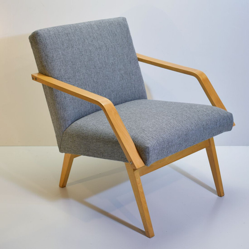 Vintage grijze beuken fauteuil 1950