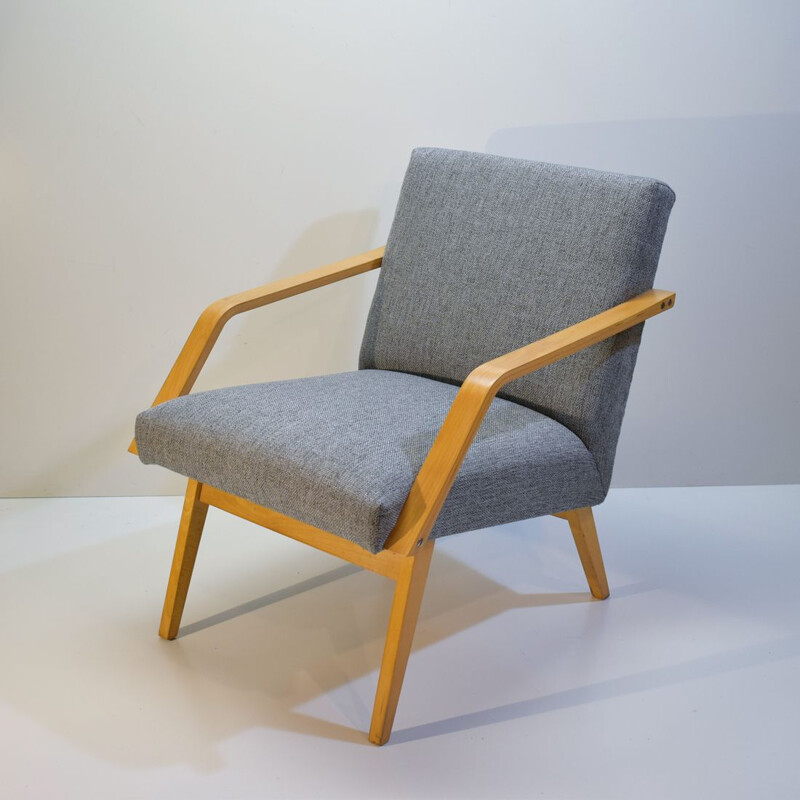 Vintage grijze beuken fauteuil 1950