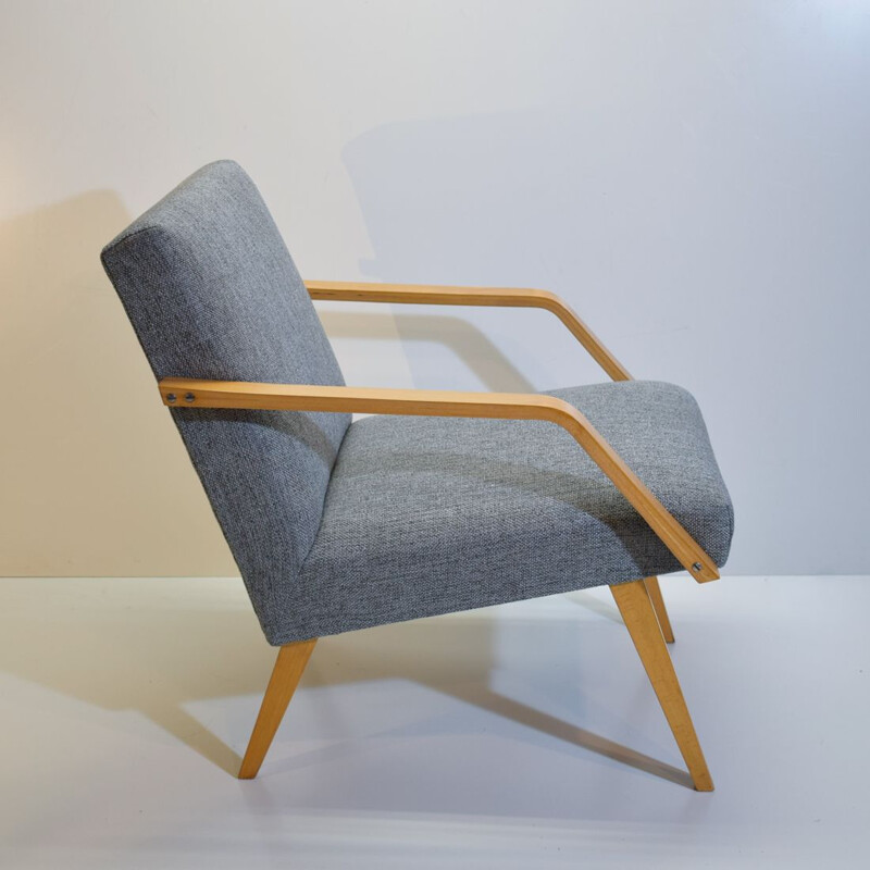 Vintage grijze beuken fauteuil 1950