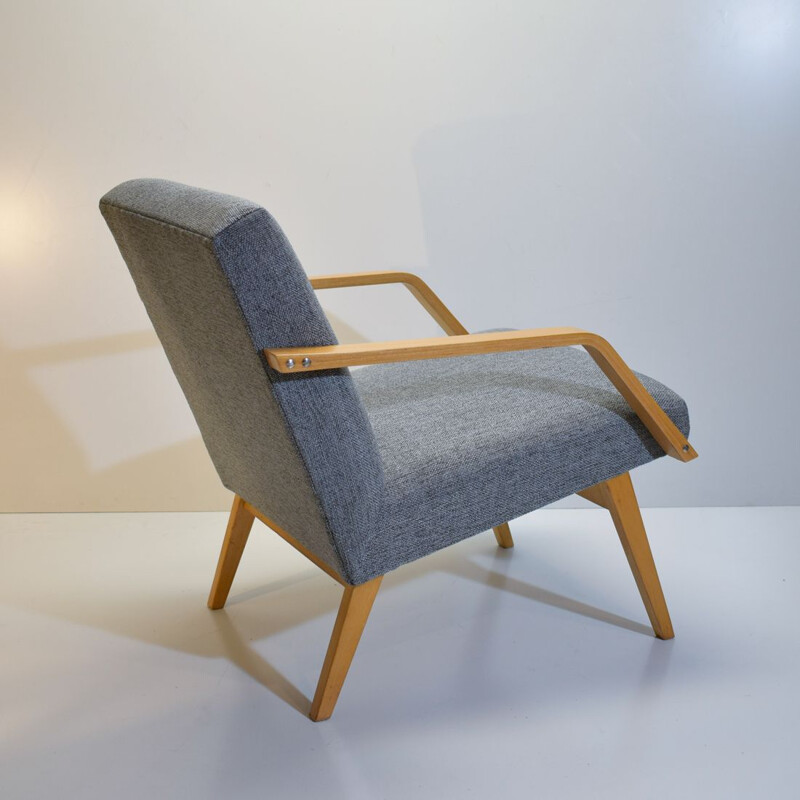 Vintage grijze beuken fauteuil 1950