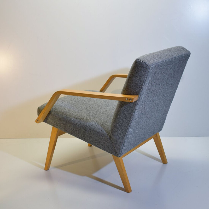 Vintage grijze beuken fauteuil 1950