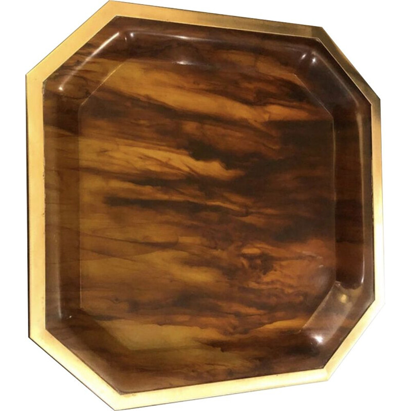  Brass and fake tortoise resin tray Italian Mid-Century Tray, 1960