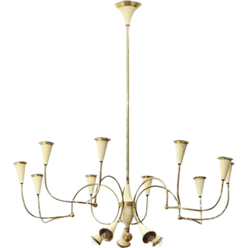 Italian vintage 14 lights  brass chandelier, 1950s