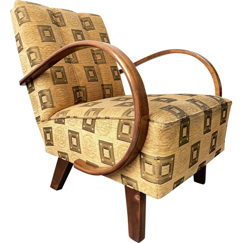 Armchair mid century by Jindrich Halabala for UP Zavody, Art Deco Reupholstered 1930s