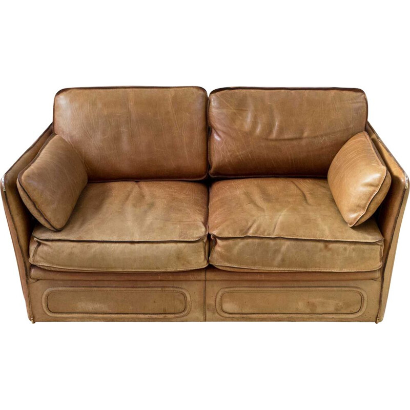 Vintage leather sofa 2 seats 1980