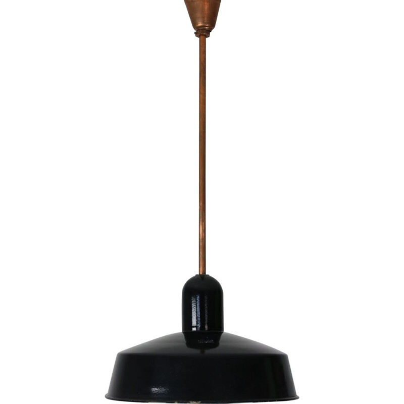 Vintage black industrial enamel pendant lamp by Emo, 1960