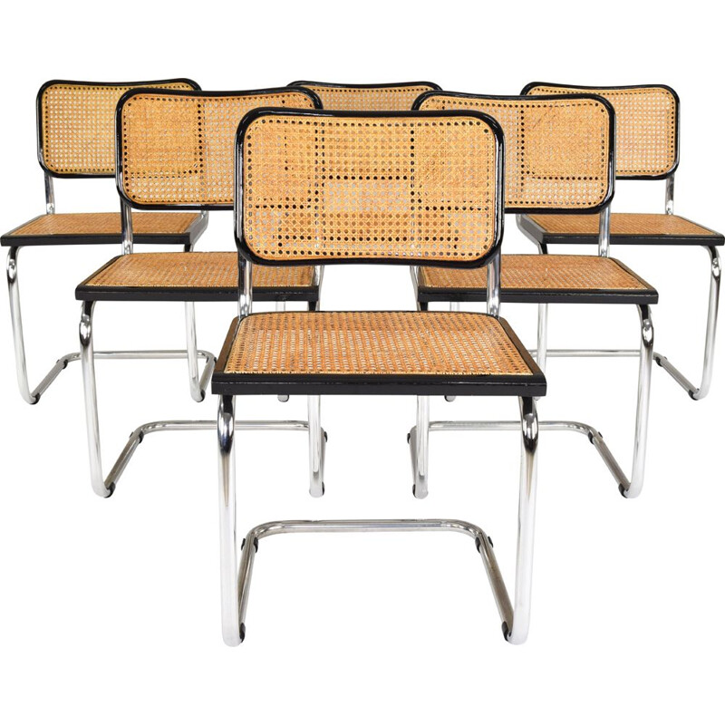 Set of 6 Mid-Century Modern Marcel Breuer B32 Cesca Chairs, Italy, 1970s