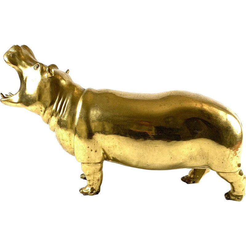 Hippopotamus cast polished brass mid century, Cernese Torino 1970