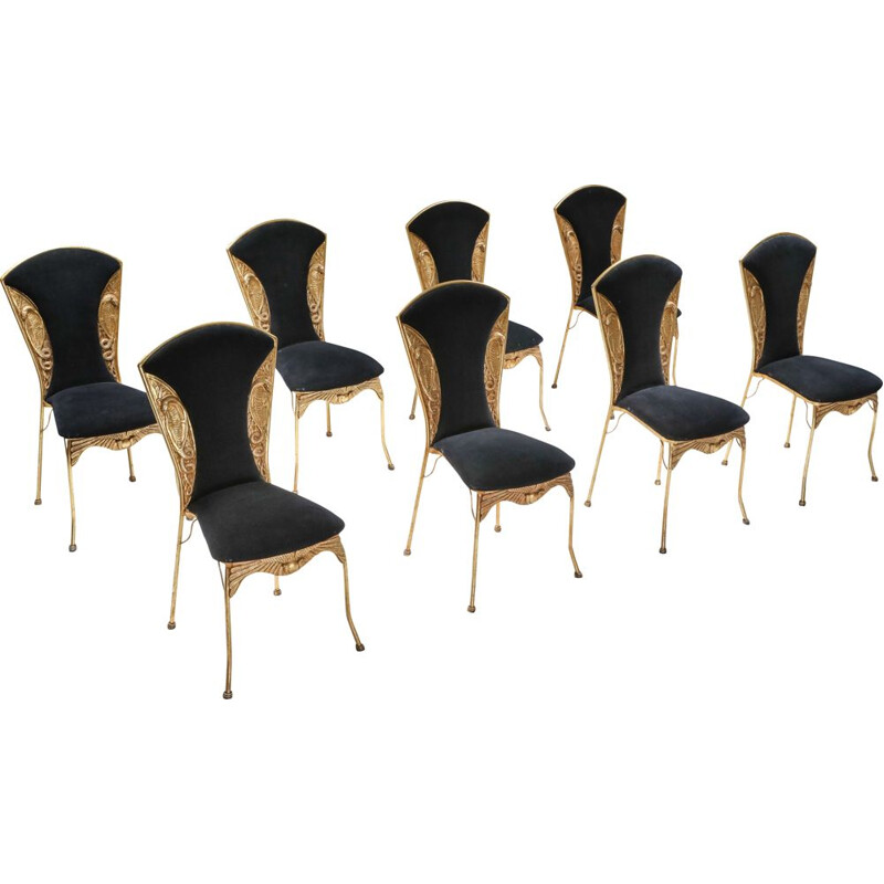 Gilt metal Cleopatra mid century dining chairs - 1970's