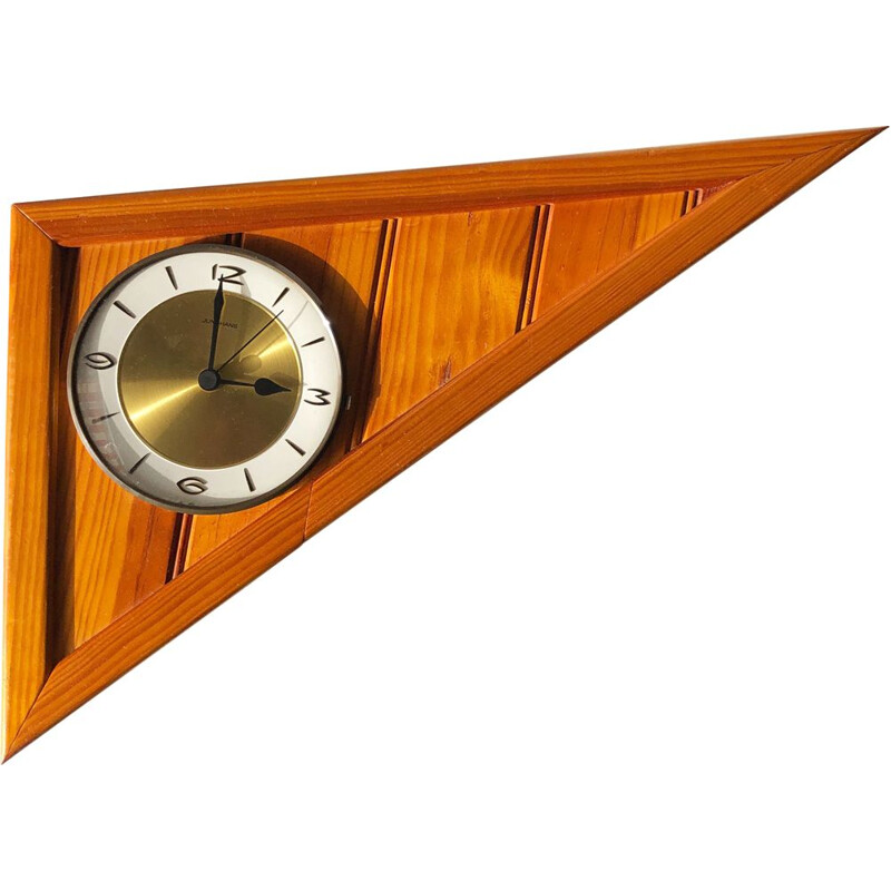Vintage wall clock in wood, glass and brass, Germany 1960