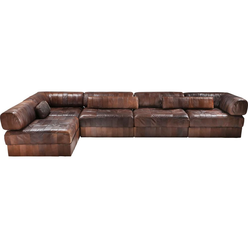 Sectional Modular Sofa mid century  in Leather Patchwork by De Sede Switzerland - 1970's