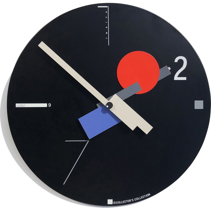 Grande horloge murale vintage constructiviste de Nicolaï Canetti pour Artec. USA Japon, 1980