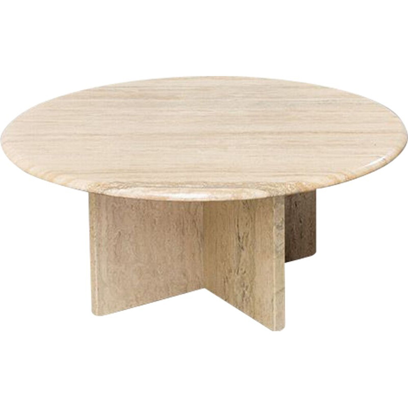 Low table vintage Round modernist travertine 1970