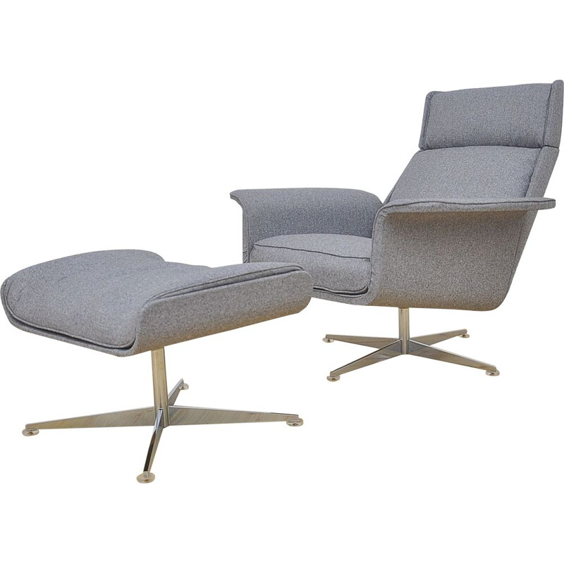 Lounge Chair mid century with Ottoman by Hans Kaufeld, 1960s