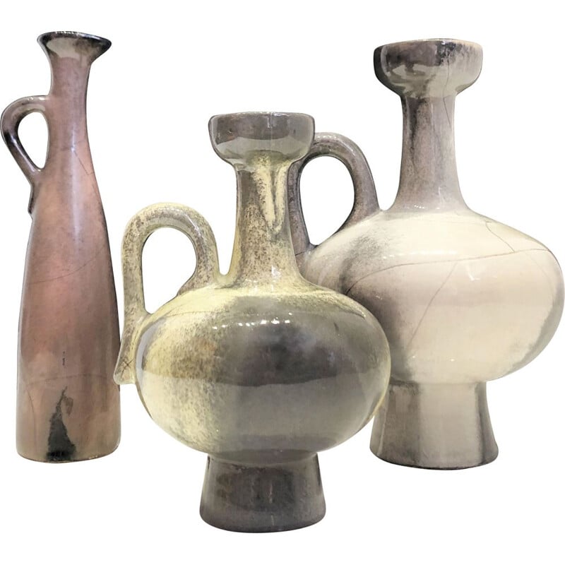 Trio of vintage ceramic amphora vases by Otto Gerharz - Germany 1960