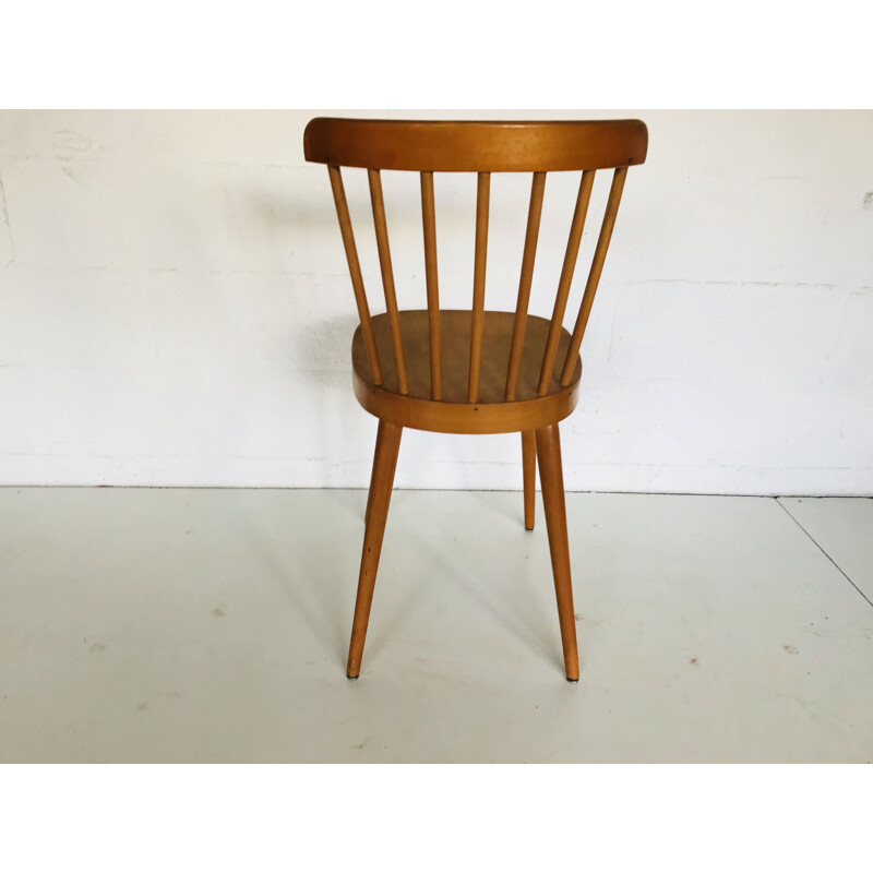 Suite de 4 chaises vintage en hêtre bistrot Baumann, 1950