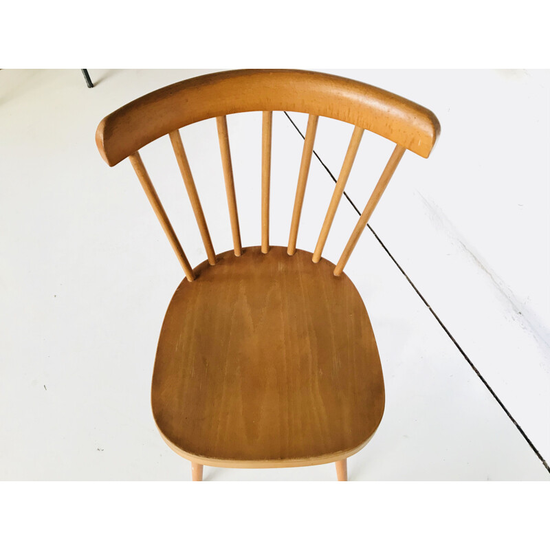 Suite of 4 vintage beechwood chairs Baumann bistro, 1950