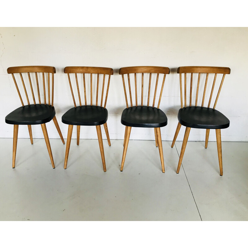 Suite of 4 chairs vintage bistro Baumann, 1950