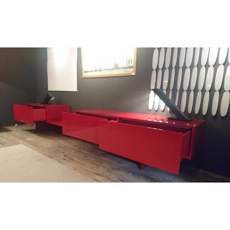 Capellini red lacquered wooden "UNI" sideboard, Piero LISSONI - 2000