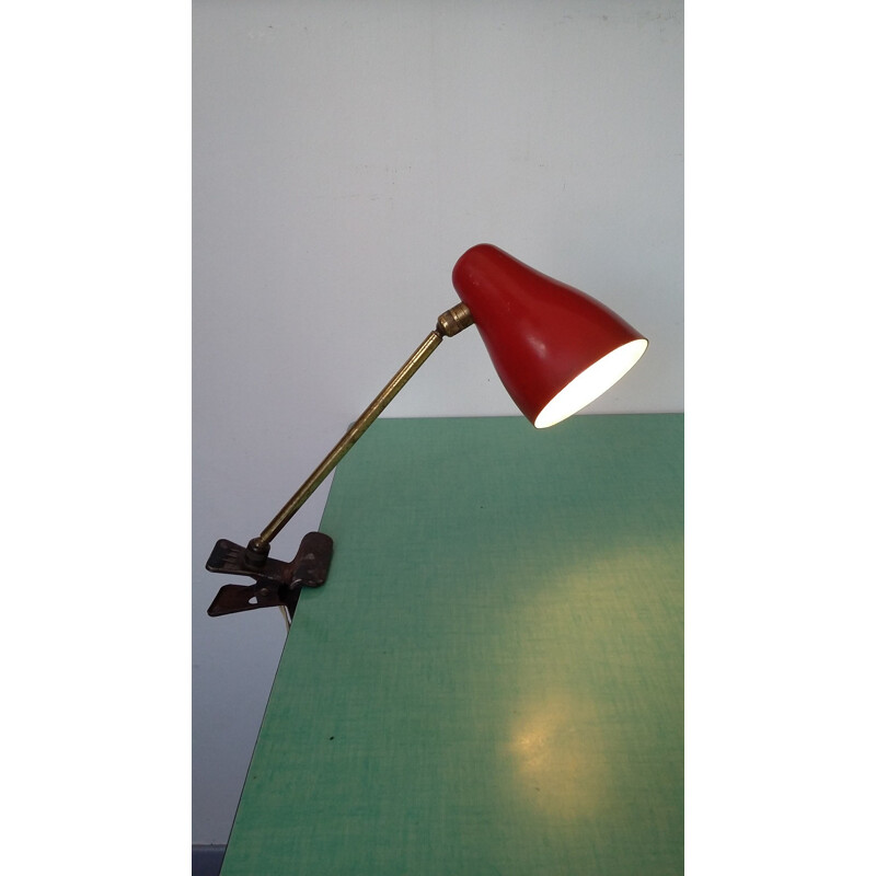 Italian O-luce red lacquered metal and brass lamp, Giuseppe OSTUNI - 1960s