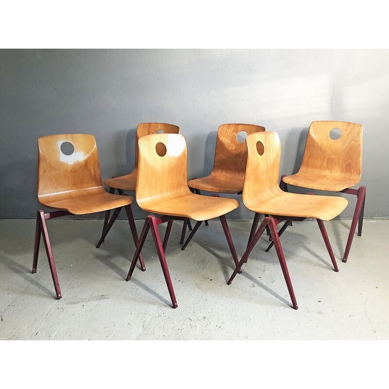 Set of 6 Dining Chairs Industrial Pagwood Vintage from Woodmark Mobilier, 1960s