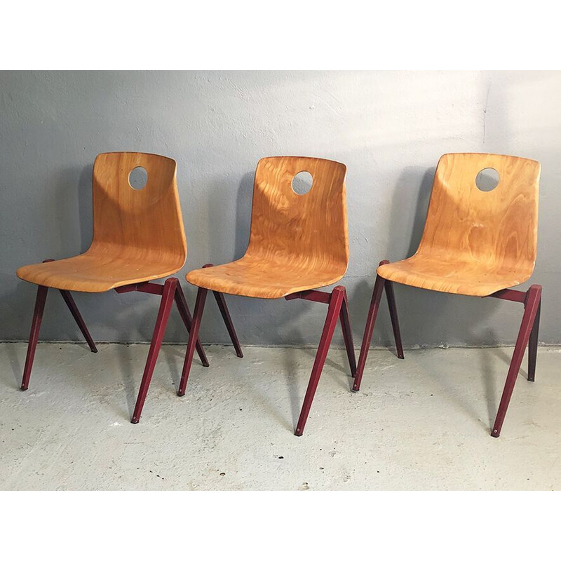 Set of 6 Dining Chairs Industrial Pagwood Vintage from Woodmark Mobilier, 1960s