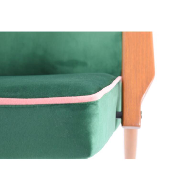 Armchair mid century 300-190 designer H.Lis green bottle pink 1970