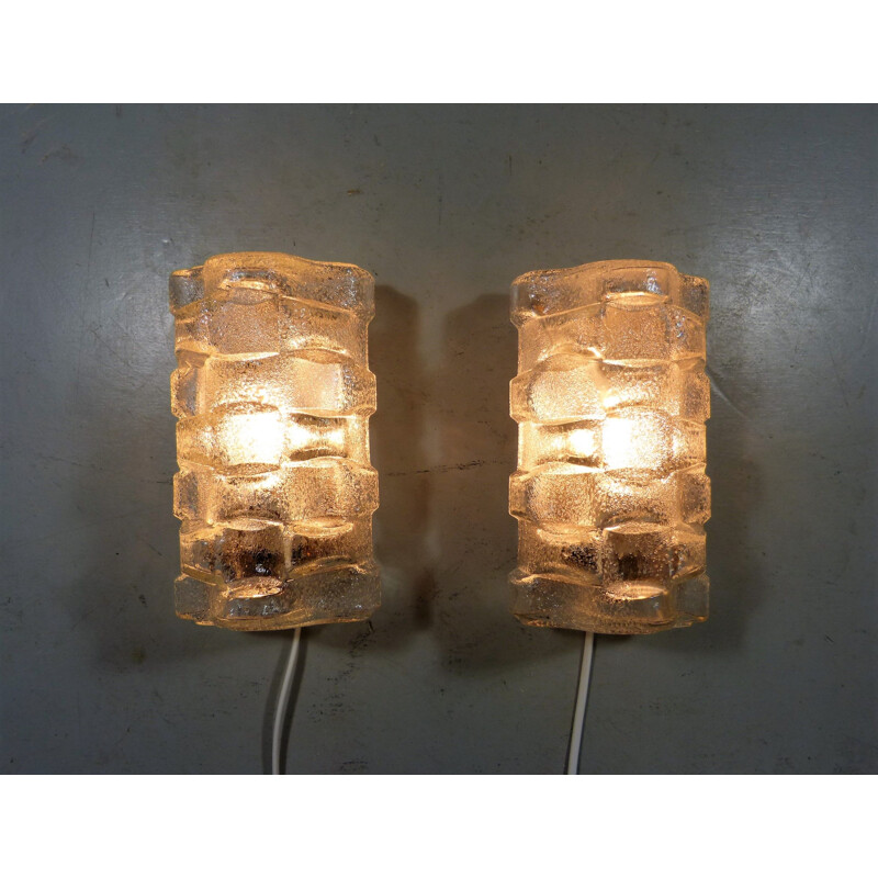 Pair of glass wall lamps mid century by Hillebrand, Germany