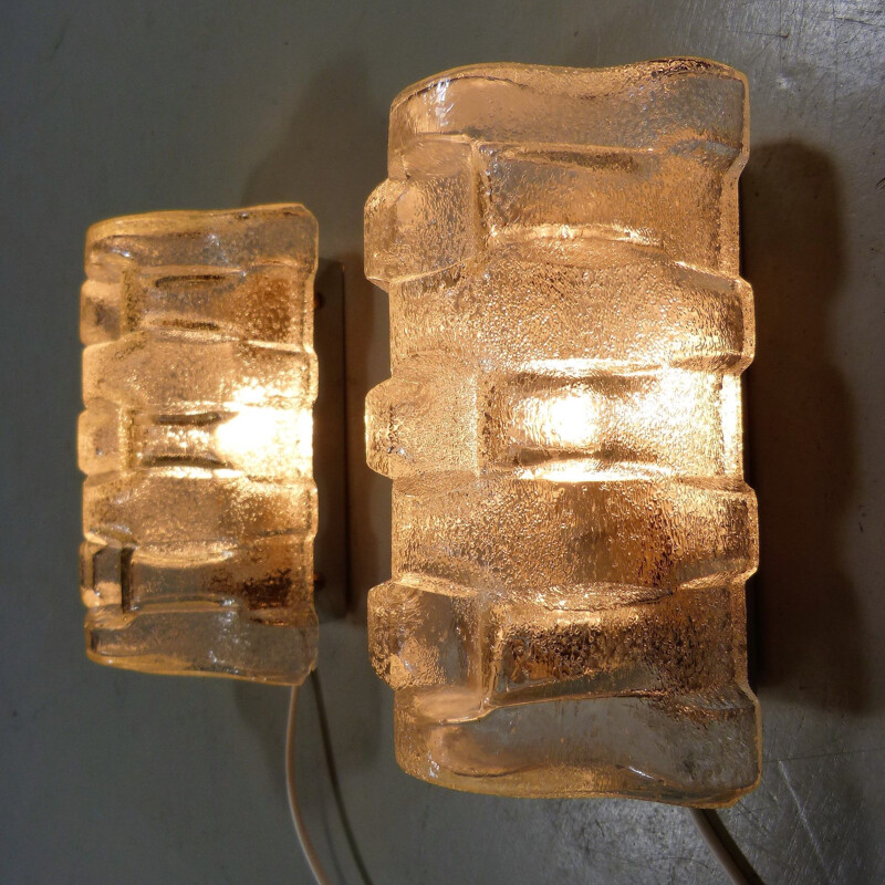 Pair of glass wall lamps mid century by Hillebrand, Germany