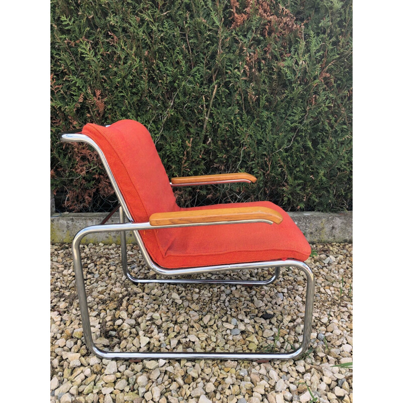 Par de poltronas vintage em cromo e lã vermelha B35 marcel breuer knoll 1970