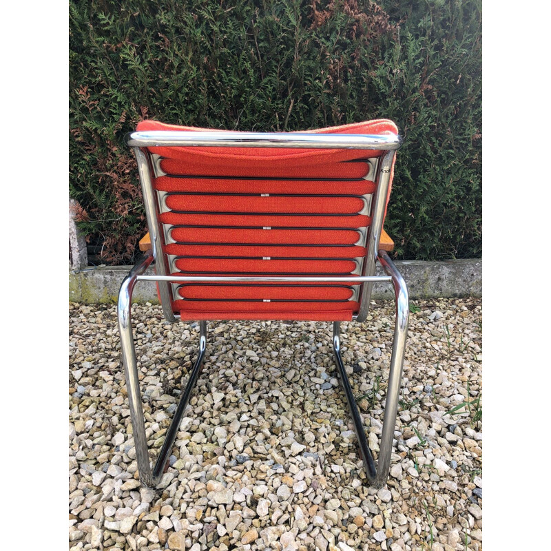 Paar vintage fauteuils in chroom en rode wol B35 marcel breuer knoll 1970