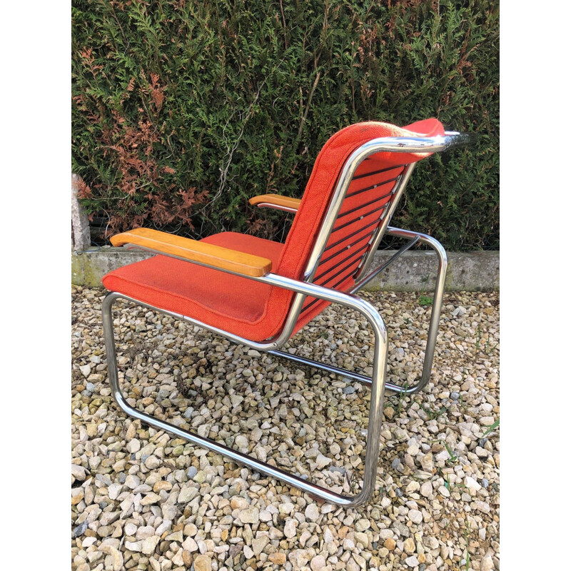 Pareja de sillones vintage en cromo y lana roja B35 marcel breuer knoll 1970