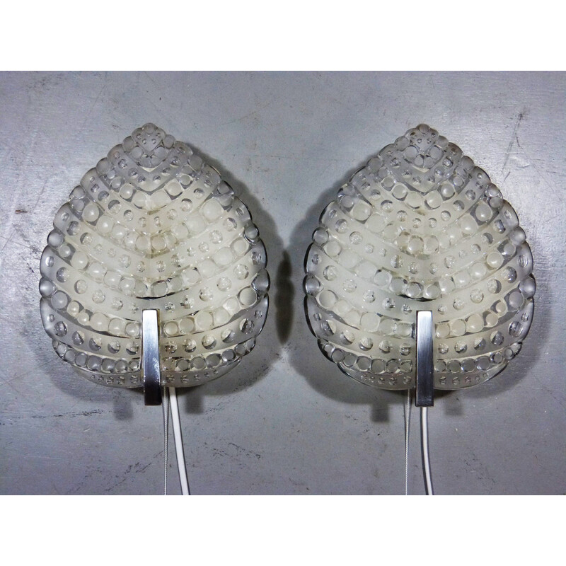 Pair of botanical glass wall lamps by Kaiser Leuchten, Germany