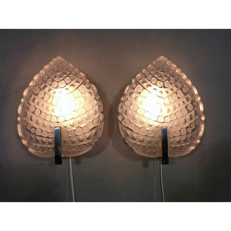 Pair of botanical glass wall lamps by Kaiser Leuchten, Germany