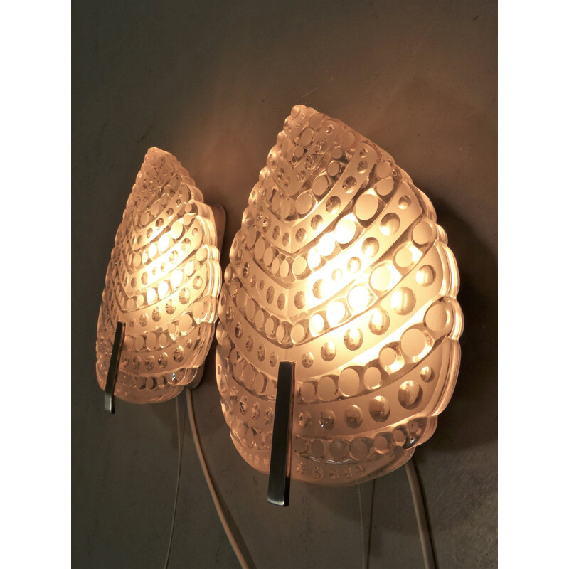 Pair of botanical glass wall lamps by Kaiser Leuchten, Germany