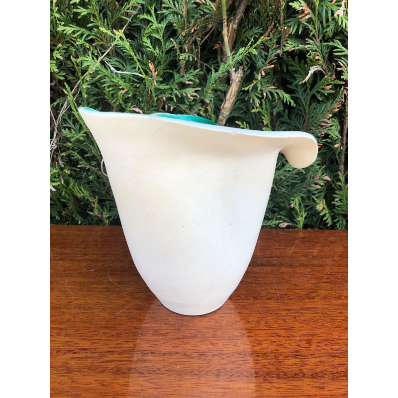 Vase vintage en céramique vert et blanc par Elchinger, 1950