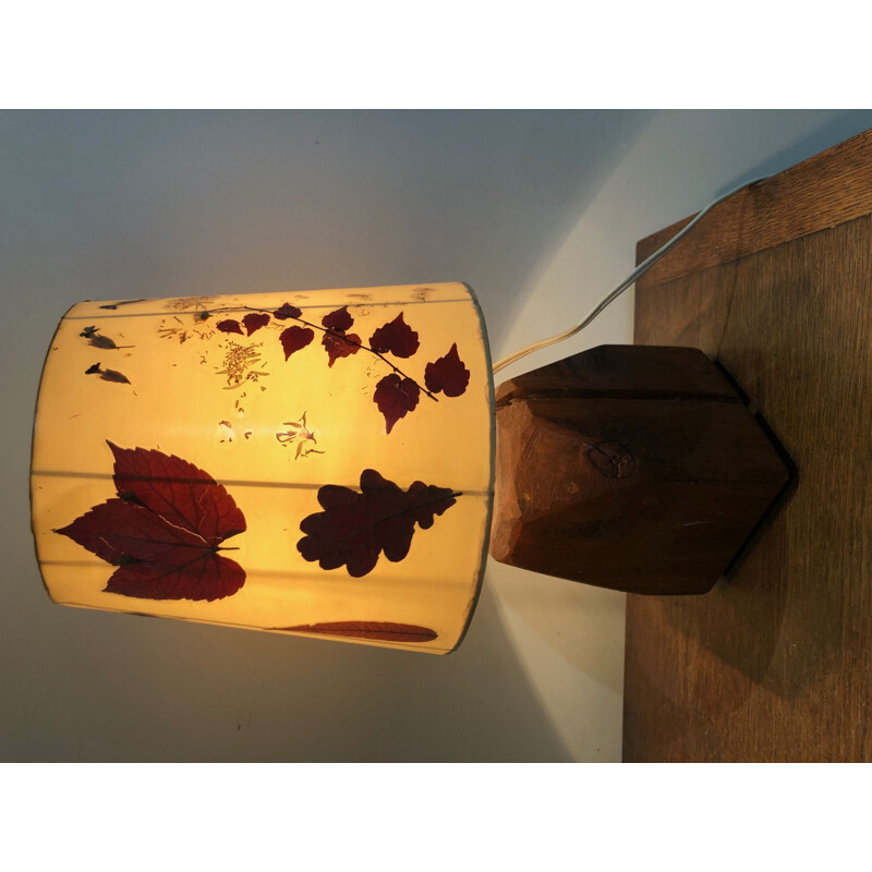 Lampe de bureau vintage brutaliste inclusion de feuilles séchées